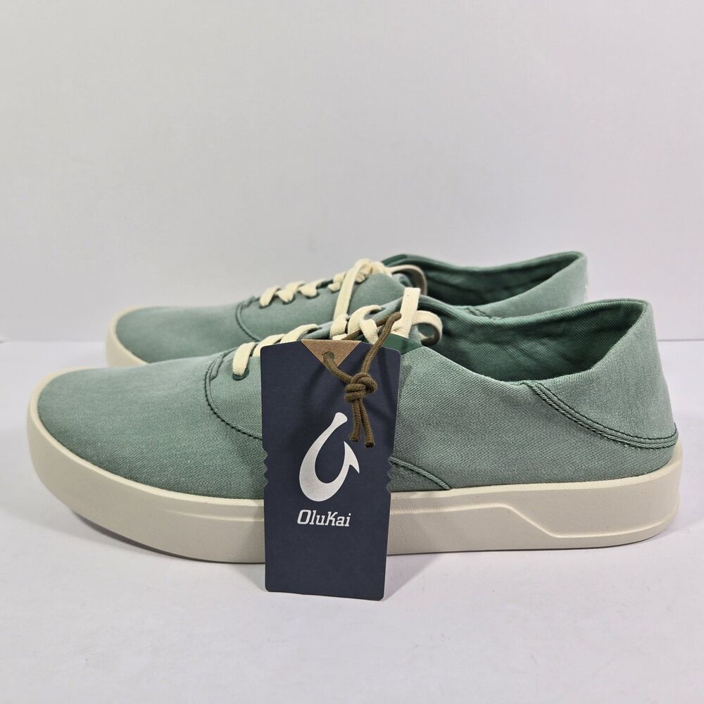 OluKai Tradewind Bamboo Mint Off White Canvas Lace Up Sneakers Shoes Mens 10.5